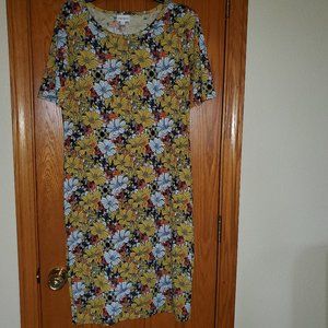 LuLaRoe Julia dress - black and yellow flowers - Size L